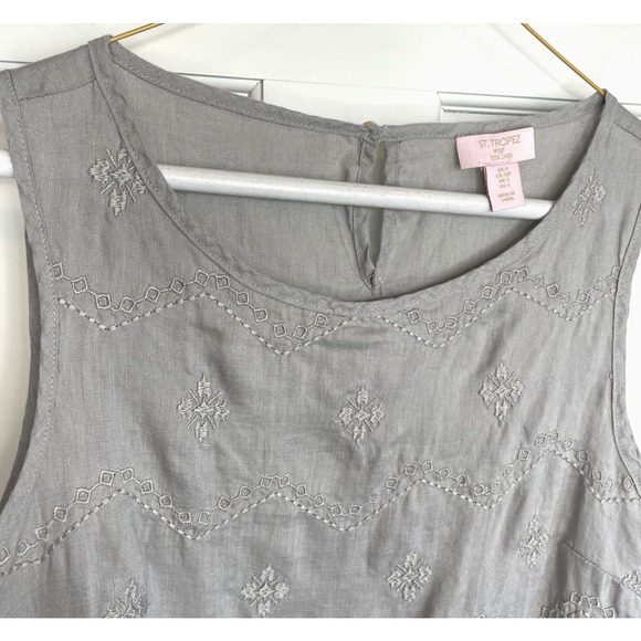 St. Tropez West Women’s Embroidered Linen Sleeveless Blouse Sz S Boho Lagenlook - Picture 13 of 14